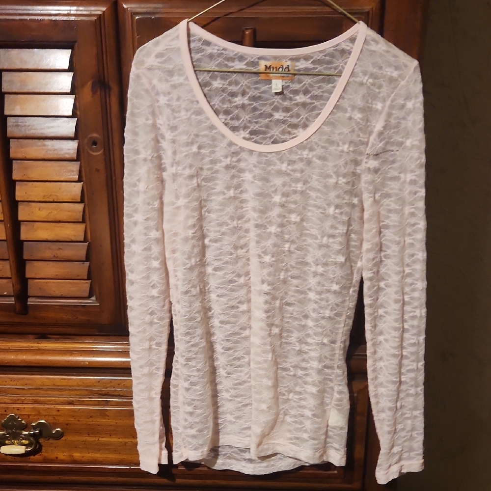 Mudd Light Pink Sheer Textured Long Sleeve Top